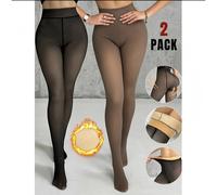 TEMU Pack de 2 leggings térmicos transparentes para mujer | Suaves, cómodos, elásticos, calientes, de color sólido, ideales para otoño e invierno | Medias opacas negras y beige
