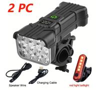 TEMU Pack de 2 Luces Delanteras y Traseras para Bicicleta, Luces Ultrabrillantes para Noche, Recargable por USB con 5 de Luz, con Bocina Eléctrica y Luz Trasera