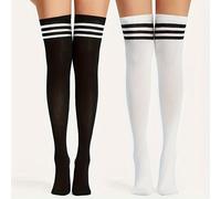 TEMU Pack de 2 Medias Largas a Rayas Negras y Blancas con Tres Franjas