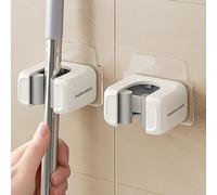 TEMU Pack de 2 Soportes para Fregona y Escoba de Pared, Organizador de Herramientas Multifuncional sin Taladro, Accesorios de Limpieza para Baño, Cocina y Jardín, Ganchos Prácticos para el Hogar