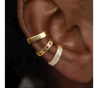 TEMU Pack de 3 elegantes aretes de C de cobre fácil de usar con circonita sintética | Chapados en oro KC, no requieren perforación, ideales para uso diario y vacaciones