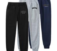 TEMU Pack de 3 joggers para niños con estampado de Boston - Cintura elástica casual, largo, corte regular, &, perfectos para otoño/invierno, cómodos y elegantes, para exteriores