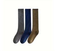 TEMU Pack de 3 Medias Largas para Mujer con Hilos Dorados y Plateados, Pantimedias Brillantes