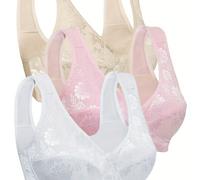 TEMU Pack de 3 sujetadores de encaje mejorados sin aros con cierre frontal estilo chaleco para mujeres de edad y mayores, push-up de , , fácil con copas adicionales
