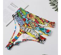 TEMU Pack de 3 tangas para mujer de con estampado digital de dibujos animados florales, elásticas, cómodas, transpirables para toda estación, un regalo especial para mujeres