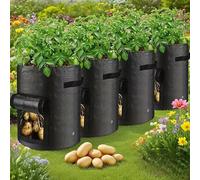 TEMU Pack de 4 Bolsas para Cultivo de Papas Negras de 5 Galones con Estacas y - Tela y Duradera para Uso en Interiores/Exteriores, Macetero Ahorrador de para Verduras, Tomates y Pepinos