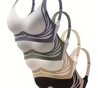 TEMU Pack de 4 Bralettes Diarios para Mujer | Bralette Inalámbrico Yalisi con Bloques de Color y de Rayas, Relleno No Removible