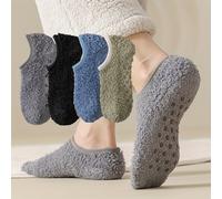 TEMU Pack de 4 Calcetines Térmicos para Hombre - Gruesos y Antideslizantes con Forro Polar, Tobillera Elástica Acanalada, Pantuflas Suaves de Color Sólido para Casa en Frío, Cómodos y Duraderos