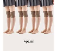 TEMU Pack de 4 Medias Largas para Mujer Talla Grande | Calcetines Ultrafinos por del Tobillo en Colores , y Café | -Desgarro - Ideales con Faldas Uniforme Plisado Tenis Mini