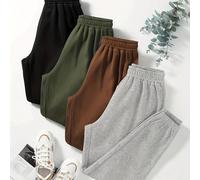 TEMU Pack de 4 Pantalones Casuales de Cintura Elástica con Forro para Mujer, Estilo Europeo y Americano de Moda 2023, Ideal para Otoño e Invierno