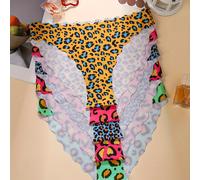 TEMU Pack de 5 - Bragas de Mujer Estampado Leopardo, Cómodas y Sin Costuras, Cintura con Encaje Ondulado, Bragas Deportivas y de Fitness para Mujer