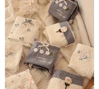 TEMU Pack de 5 bragas de mujer estilo aleatorio - Estampado floral azul, cintura de encaje romántico, cintura media sin costuras, suaves y transpirables, ideales para uso casual, y cómodas