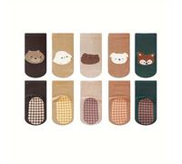 TEMU Pack de 5 Calcetines Antideslizantes con Puntos para Niños y Niñas, Zapatos para Caminar de Todas con Patrones de Dibujos Animados, Tejido de Algodón