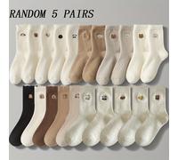 TEMU Pack de 5 Calcetines Mujer Otoño/Invierno, Medias Tubo la Pantorrilla con Diseños Divertidos y Adorables para en Casa, Gruesos Acolchados Suaves