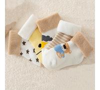 TEMU Pack de 5 Calcetines Térmicos para Niños y Bebés - Suaves y Cálidos con Diseño de Oso, Color Beige/Azul, Tobilleras Pre-Cortadas, Tejido , Para Frío, a Únicamente