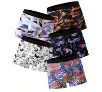 TEMU Pack de 5 Calzoncillos Bóxer para Niños con Estampados de Fútbol, Videojuegos y Animales - Calzoncillos Elásticos y Suaves para 8-12 Años, Ropa Interior Casual para Todas