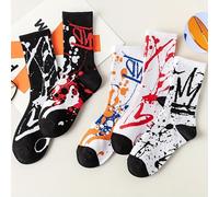 TEMU Pack de 5 de Calcetines Graffiti para Hombres - Calcetines de Estilo Skateboard con Salpicaduras de Tinta y Color //// - Calcetines Deportivos Hip-Hop para Patinaje, Streetwear y Moda - Solo a