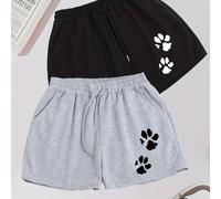 TEMU Pack Of 2 Shorts With Dog , Comfortable And Loose Drawstring Shorts For Spring And Summer, Women's Clothing