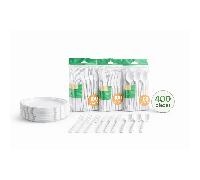 TEMU Pack Vajilla Reutilizable 400 Piezas - 100 Platos 17 cm + 100 Cucharas, , 100 Cubiertos Blancos de Plástico | Set para Uso Diario