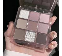 TEMU Paleta de de ojos coreana de 9 colores, grises y rosas fríos, con saturación, mate, perlada y con para maquillaje natural de uso diario.