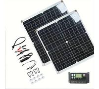 TEMU Panel solar portátil flexible de cara de 50W 12V/5V, adecuado para viajes en autocaravana, , , montañismo, carga de teléfonos móviles, paneles solares para autocaravanas