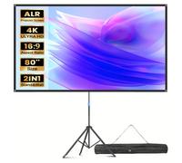 TEMU Pantalla de proyector ALR de 80 pulgadas con y bolsa de transporte, para montaje en pared, altura ajustable, proyección portátil 16:9 más , para cine en casa al , patio trasero, juegos, oficina.