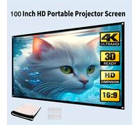 TEMU Pantalla de proyector de 100 pulgadas de 4K actualizada 2025 - 16:9 HD 4K plegable y portátil, con 3D y antiarrugas - para camping al , cine en casa, aulas, fiestas y salas de conferencias