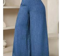 TEMU Pantalones anchos casuales para mujer, cintura elástica, color sólido, 100% poliéster, ajuste holgado, largo, tejido, 200g/m², para /otoño, ropa casual de