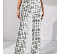 TEMU Pantalones casuales negros de cuadros para mujer - Cintura , ajuste suelto, poliéster , perfectos para /verano/otoño, comodidad diaria, ropa de comodidad diaria | Pantalones de ajuste | Tejido