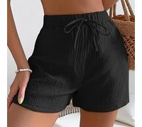 TEMU Pantalones cortos de color sólido, elegantes, con cordón, capa y arrugado para mujer