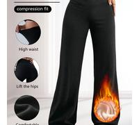 TEMU Pantalones de chándal para mujer con forro polar | Pierna ancha, pantalones de estar por casa térmicos cálidos de invierno, pierna , pantalón , tejido de elasticidad media, color liso, largo