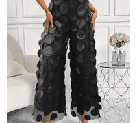 TEMU Pantalones de Malla Negra Elegante con Puntos y Empalme de Red Circular para Mujer, de Resistencia