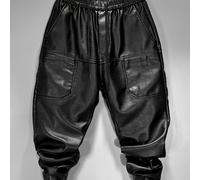 TEMU Pantalones de moda casual para hombre 829 con corte , bolsillos de parche delanteros, cintura elástica con cordón y ribete de cuero PU
