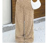 TEMU Pantalones de pierna ancha de felpa cálidos y cómodos para mujer, color liso, estilo Y2K casual, ideales para otoño e invierno en casa