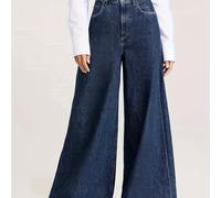 TEMU Pantalones de pierna ancha para mujer, cintura media, elásticos, retro, holgados, ajuste , jeans, streetwear