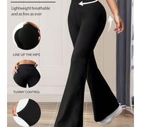 TEMU Pantalones de Yoga Acampanados de Cintura y Corte Entallado, Leggings Deportivos Casuales de Compresión con Corte Bota de Color Sólido para Mujer