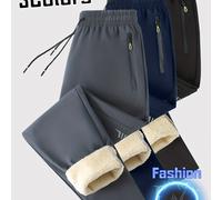TEMU Pantalones deportivos de felpa gruesa con geométrico para hombre en | Corte regular, sin cinturón, ideales para invierno, actividades al aire libre, salidas informales, regalo para novio o padre