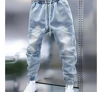 TEMU Pantalones largos de mezclilla para hombre con un diseño casual y elegante, que presentan un estilo patchwork y una cintura elástica con cordón