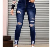 TEMU Pantalones pitillo elegantes para mujer, de rayón/viscosa de elasticidad, pantalones vaqueros de color liso de cintura , tejido de punto, 78 g/m² - Colección /verano