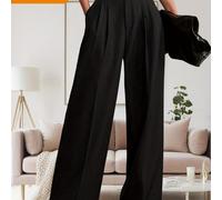 TEMU Pantalones Rectos de Color Sólido, Elegantes Pantalones de Oficina de Cintura con Bolsillos Inclinados, Pantalones de Vestir para Mujer Sin Cinturón