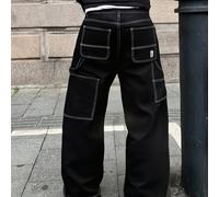 TEMU Pantalones Vaqueros Vintage de Pierna Ancha y Relajados - Jeans Ajustados , Ropa Casual Suelta - Lavable a Máquina (No Secar en Secadora) Pantalones de Pierna Ancha