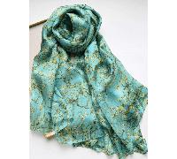 TEMU Pañuelo de seda 100% de seda, pintura al óleo de flor de azul de Van , , transpirable y , artístico, de , regalo .