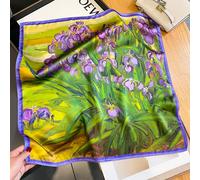 TEMU Pañuelo de Seda de Lujo para Mujer - Elegante Verde, y - Chal Cuadrado No Elástico para Atuendos Formales y Cotidianos - Accesorio Lavable a Máquina con Diseño Artístico y