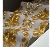 TEMU Papel pintado de lujo damasco dorado de dos tonos, 53X300 cm, revestimiento de pared texturizado de vinilo en relieve, decoración del hogar lavable sin pegar con diseño de combinación de caída