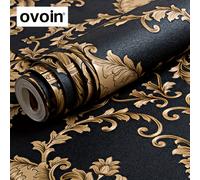 TEMU Papel Tapiz de Lujo Negro y Dorado con Relieve de 3D - Lavable, Vinilo PVC No Adhesivo en para Decoración Elegante del Hogar, de Calidad, Metálico,