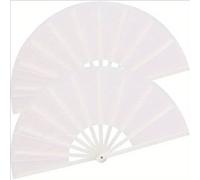 TEMU Paquete de 2 Abanicos Grandes Blancos Plegables - Diseño Elegante Chino de Fu y Tai Chi, Tela de Nailon Duradera, para , , Decoración y Regalos - Estilo Retro