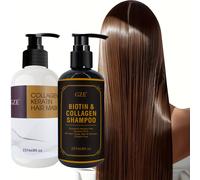 TEMU Paquete de 2 Champú con Biotina y Colágeno, Mascarilla Capilar de Colágeno y Queratina para Acondicionamiento Profundo del Cabello