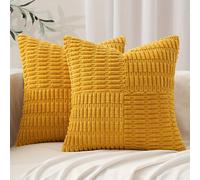 TEMU Paquete de 2 fundas de cojines decorativos, 18X18 pulgadas, suaves franjas de corduroy patchwork cubiertas de cojines cuadradas, decoración de granja bohemian hogar sofá cama sofá salón
