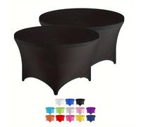 TEMU Paquete de 2 manteles redondos elásticos, de color sólido, de tejido de punto de poliéster y elastano, cubremesas elásticos, lavables a máquina, se a mesas de 60 pulgadas