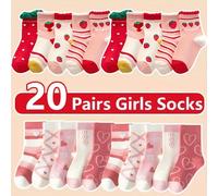 TEMU Paquete de 20 Calcetines Suaves para Niños con Patrones de Corazones y Fresas, Adecuados para Todas , Regalo para Niños de 12 Años